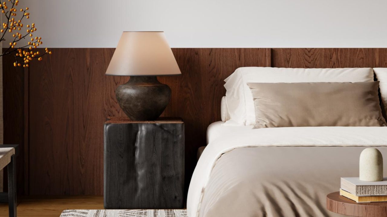 A warm, tailored bedroom at dusk — Accent