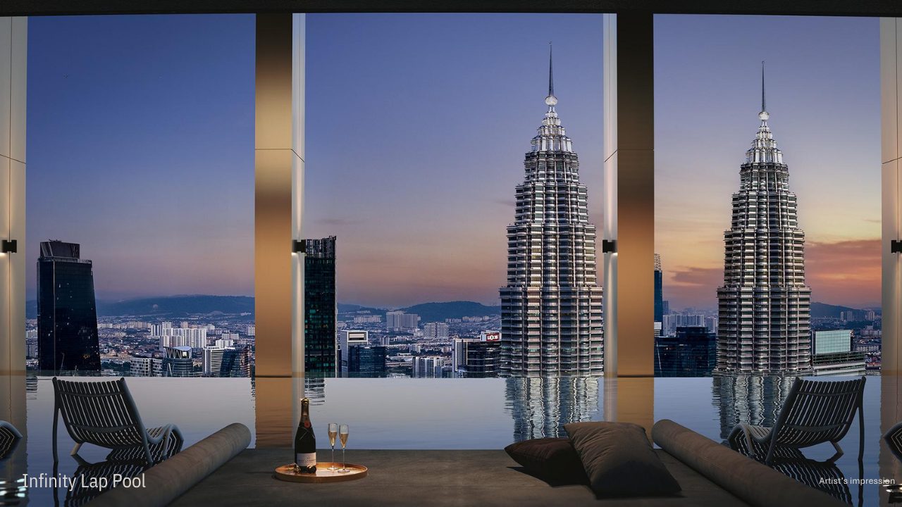 Infinity lap pool facing the Twin Towers — The Pulse