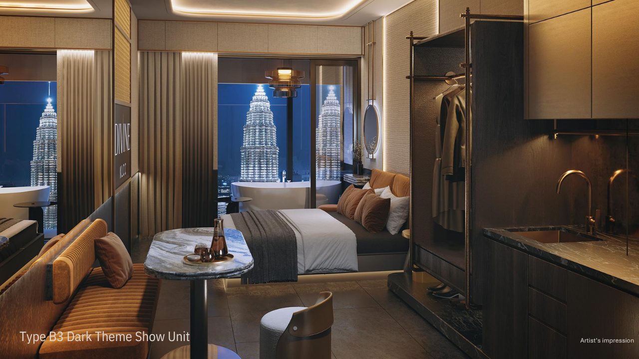 Type B3 show unit, dark theme — fully furnished with KLCC view