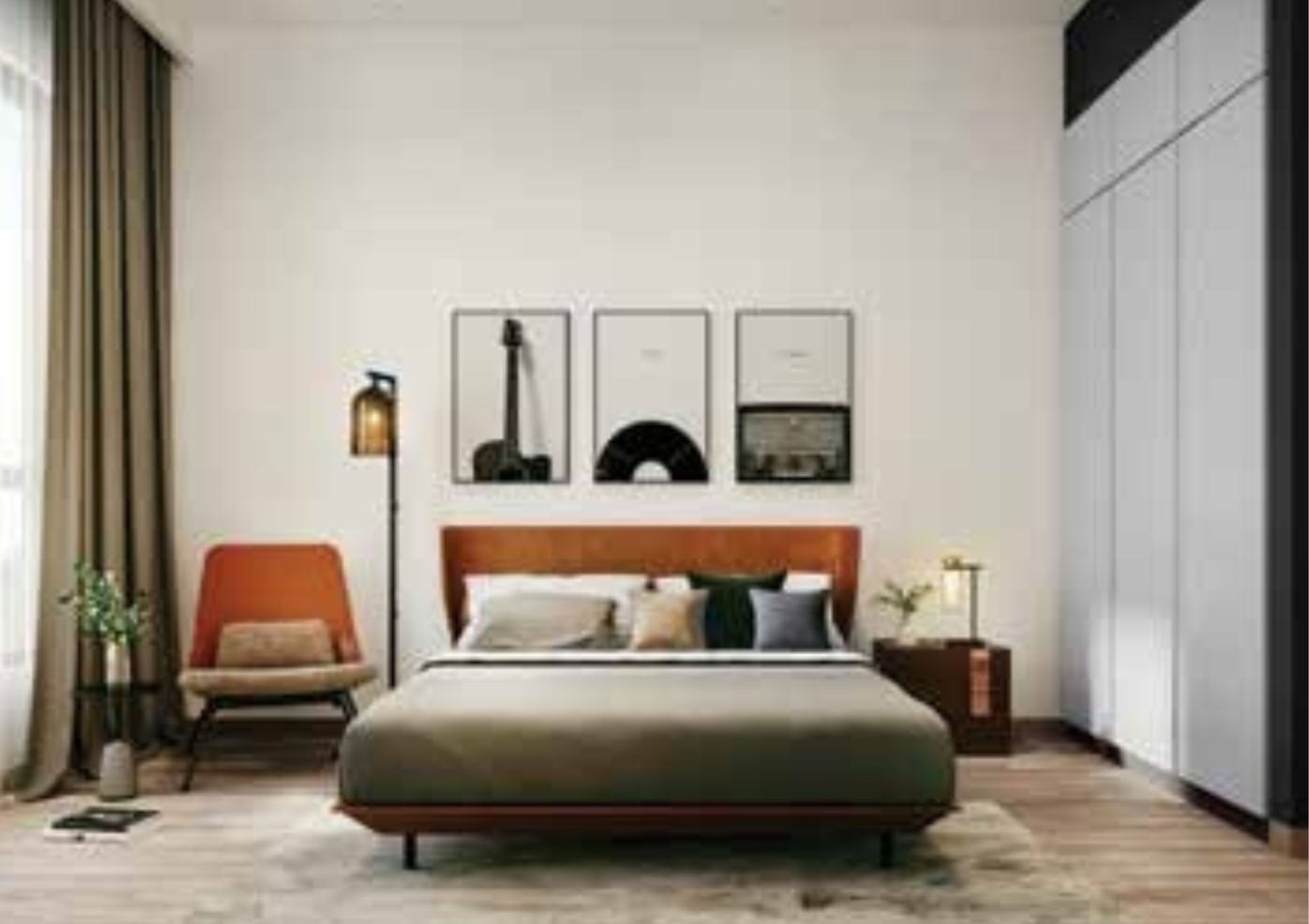 Furnished bedroom, green theme