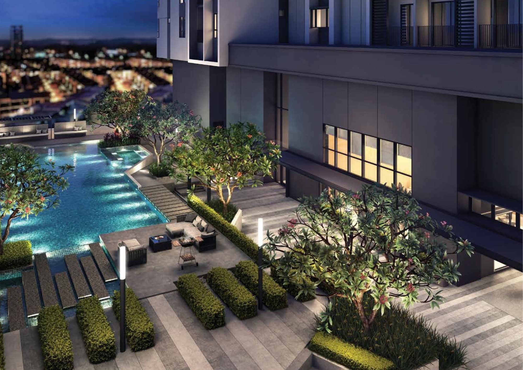 SWNK Houze pool deck at night, BBCC